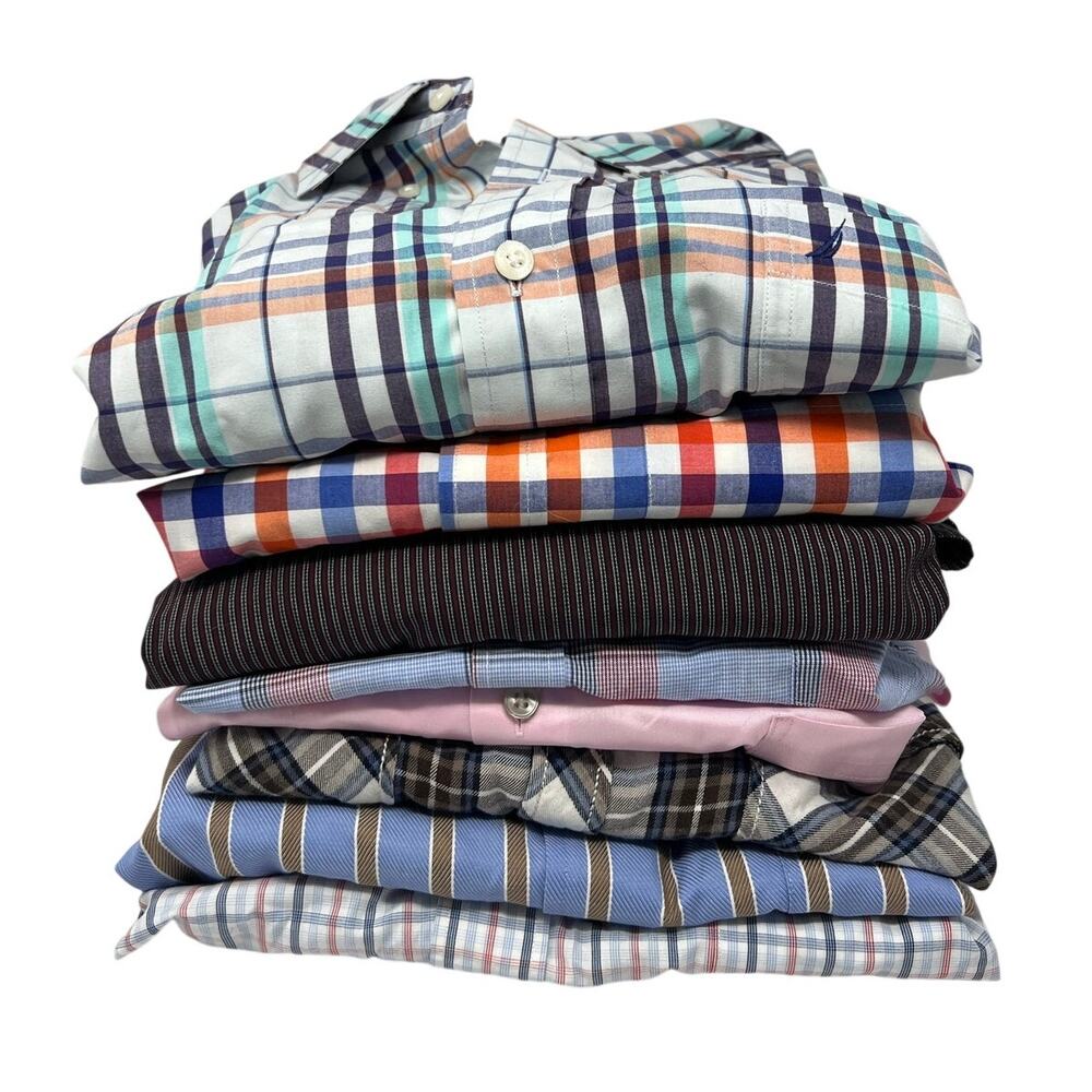 Lot of 8 Men's 2XL Varied Brand Dress and Casual Short and Long Sleeve Shirts